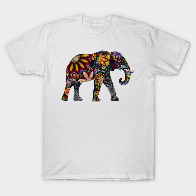 Colorful elephant in patterned design T-Shirt by pickledpossums